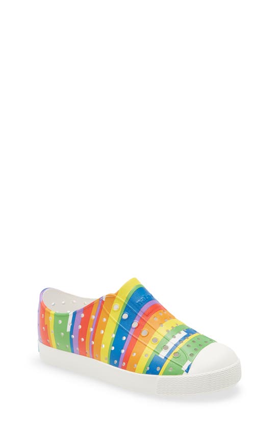 Native Shoes Kids' Jefferson Pineapple Print Water Friendly Vegan Sneaker In Rainbow Multi Stripe/ White