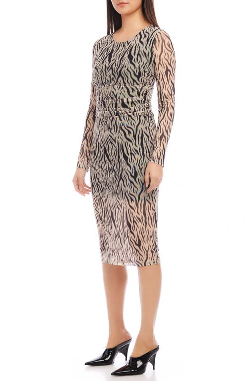 Shop Karen Kane Long Sleeve Mesh Midi Dress In Tan W/black