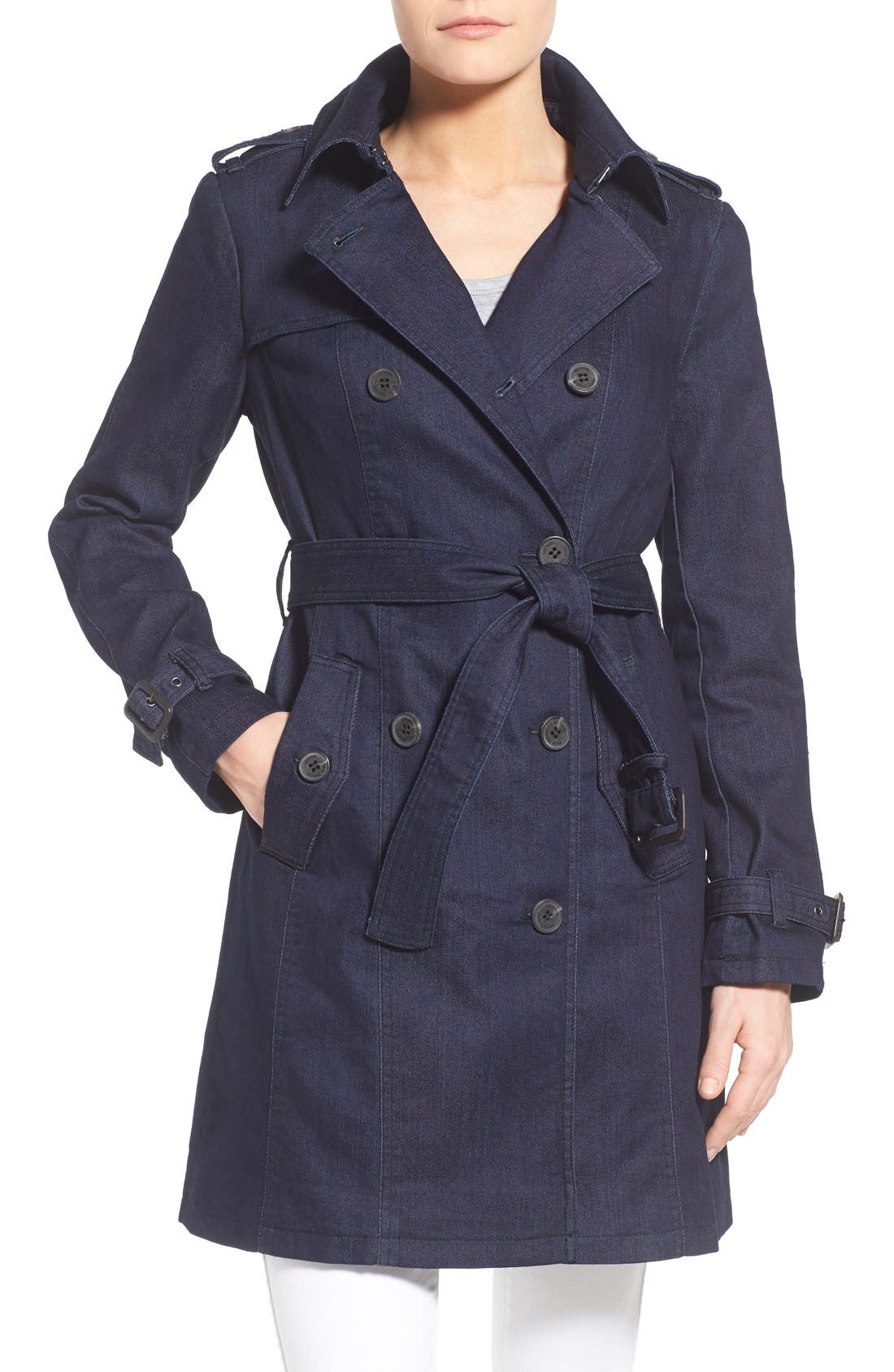 MICHAEL Michael Kors Double Breasted Denim Trench Coat Nordstrom