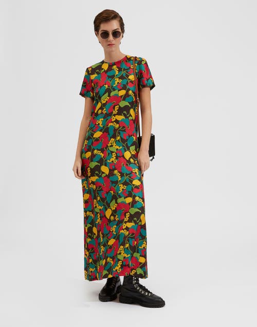 La Doublej Silk Floral Swing Maxi Dress In Vines Brown