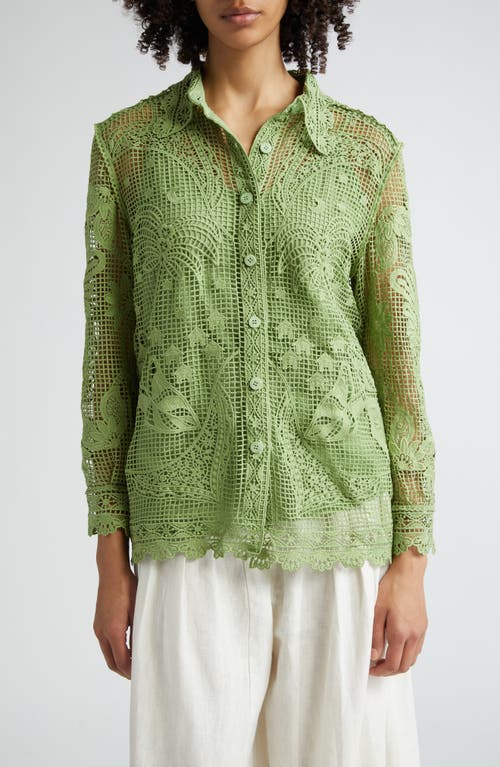 FARM Rio Guipure Lace Button-Up Shirt in Green at Nordstrom, Size Small