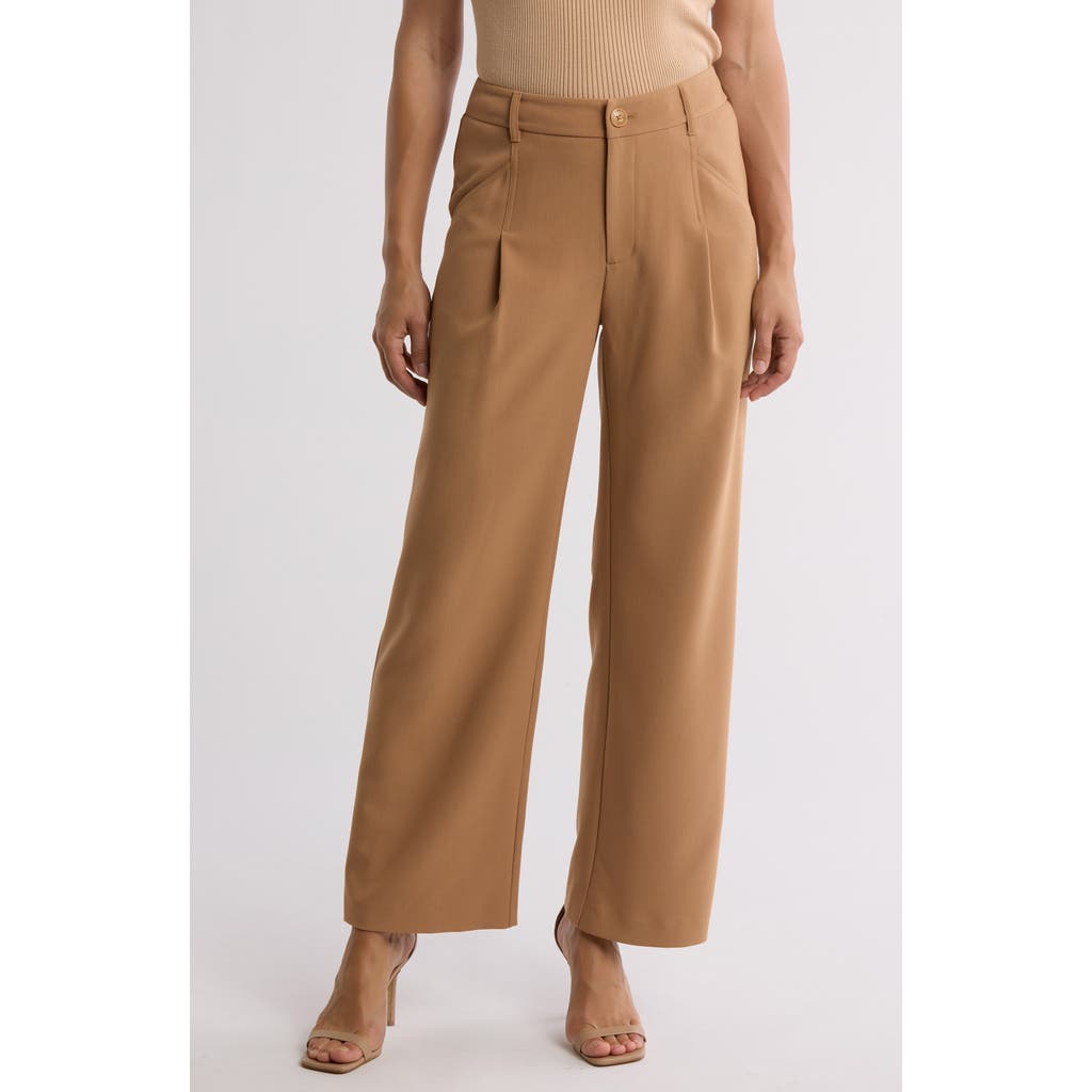 Gemma + Jane Single Pleat Wide Leg Trousers In Khaki