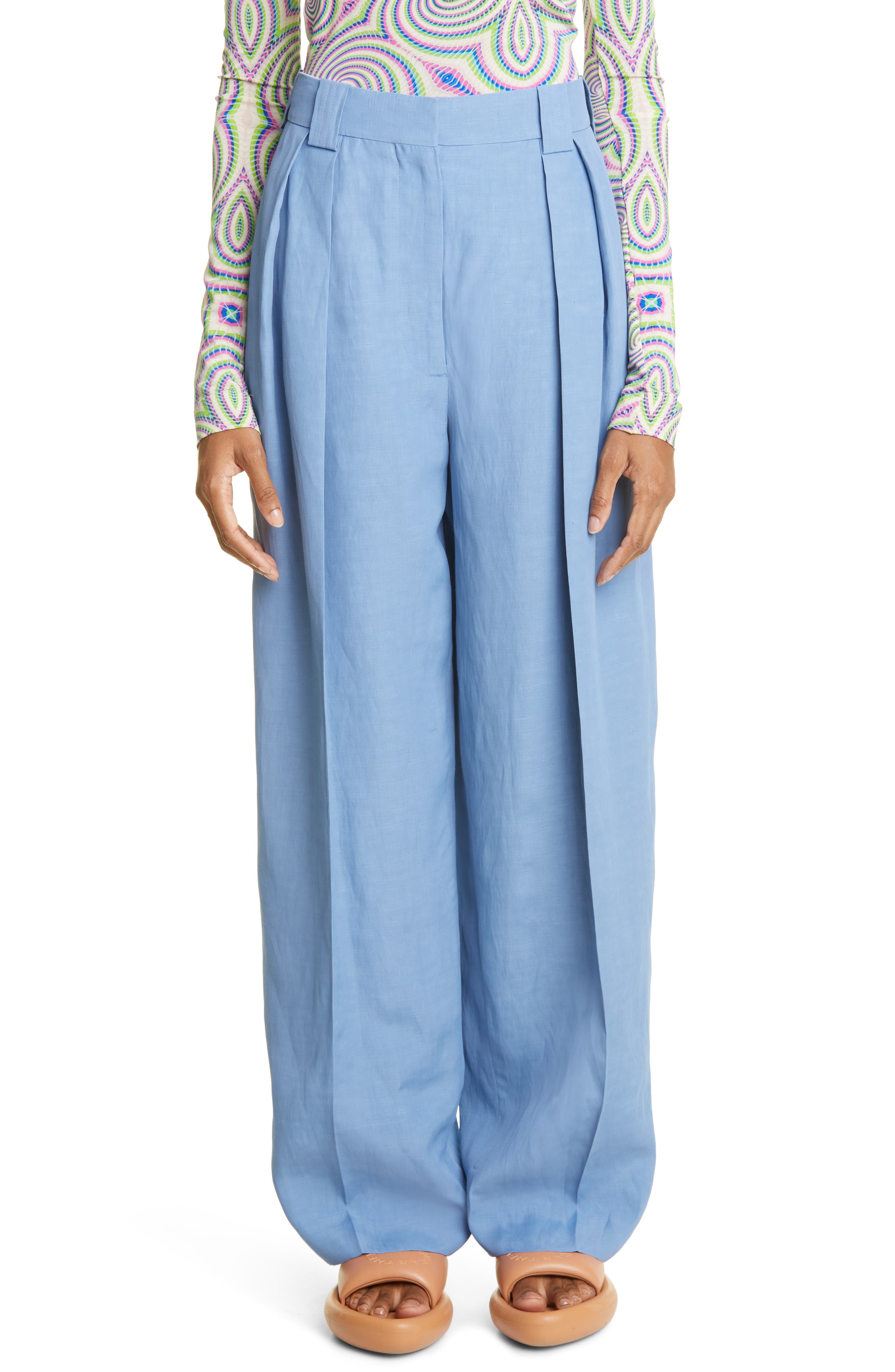 Stella McCartney Fluid Pleat Front Pants in Cloudy Blue