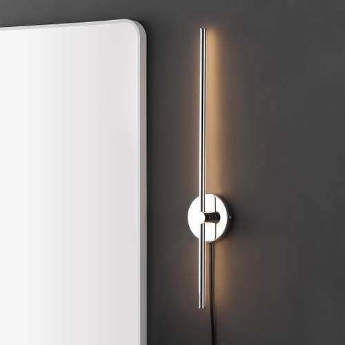 Jonathan Y Anton 1-light Modern Minimalist Iron Adjustable Bar Integrated Led Plug-in Sconce In Chrome