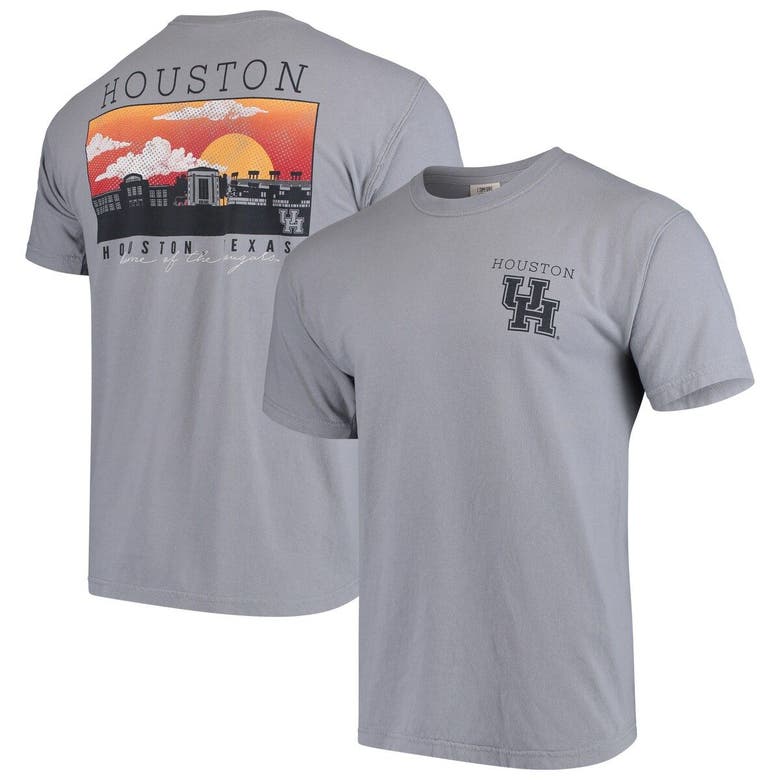 Image One Houston Cougars Comfort Colors Campus Scenery T-shirt In Gray