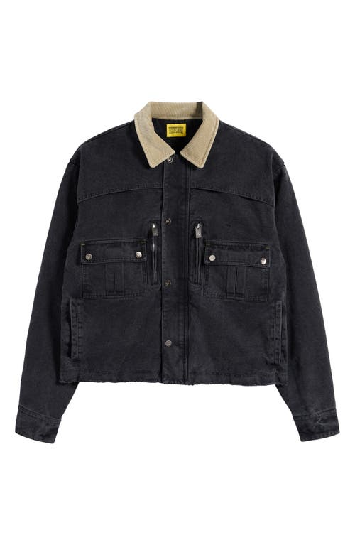 Shop Diet Starts Monday Hopkins Raw Edge Cotton Canvas Work Jacket In Vintage Black