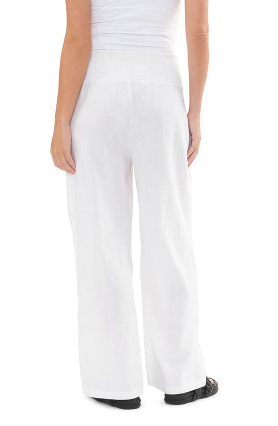 Shop Ripe Maternity Indi Shirred Linen Blend Wide Leg Maternity Pants In White