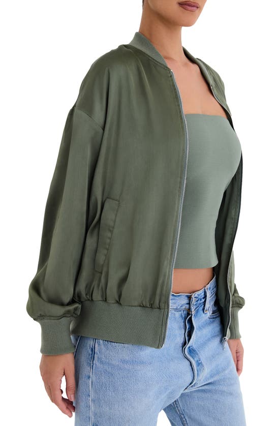 Shop Mistress Rocks Satin Bomber Jacket In Bay Leaf