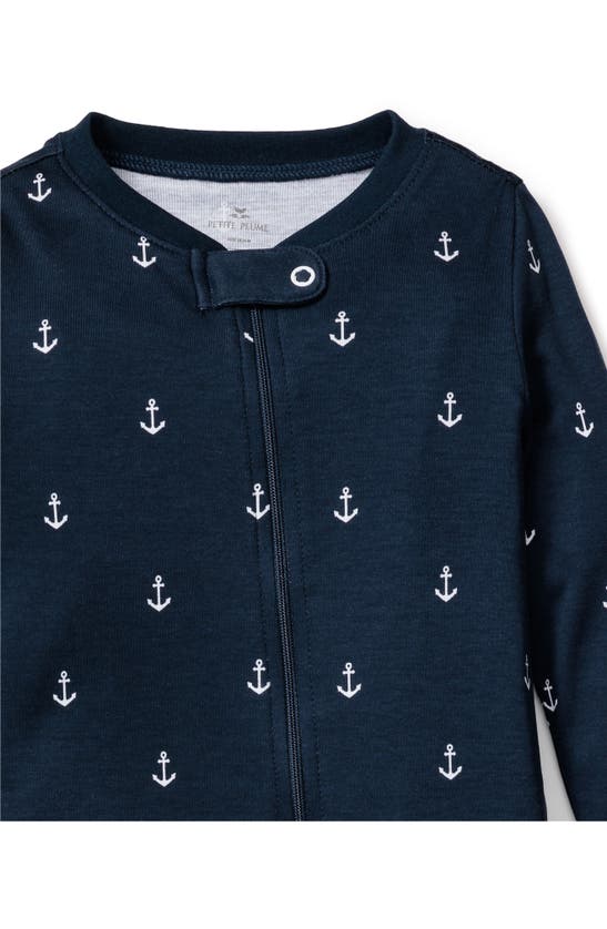 Shop Petite Plume Portsmouth Anchors Pima Cotton Footie In Navy