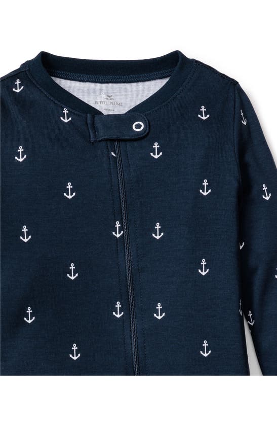 Petite Plume Portsmouth Anchors Pima Cotton Footie In Navy