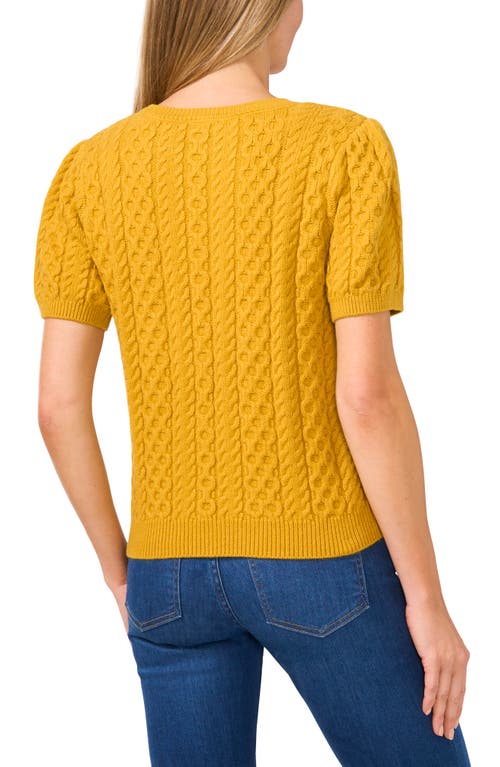 Shop Cece Cable Stitch Short Sleeve Sweater In Honey Pot