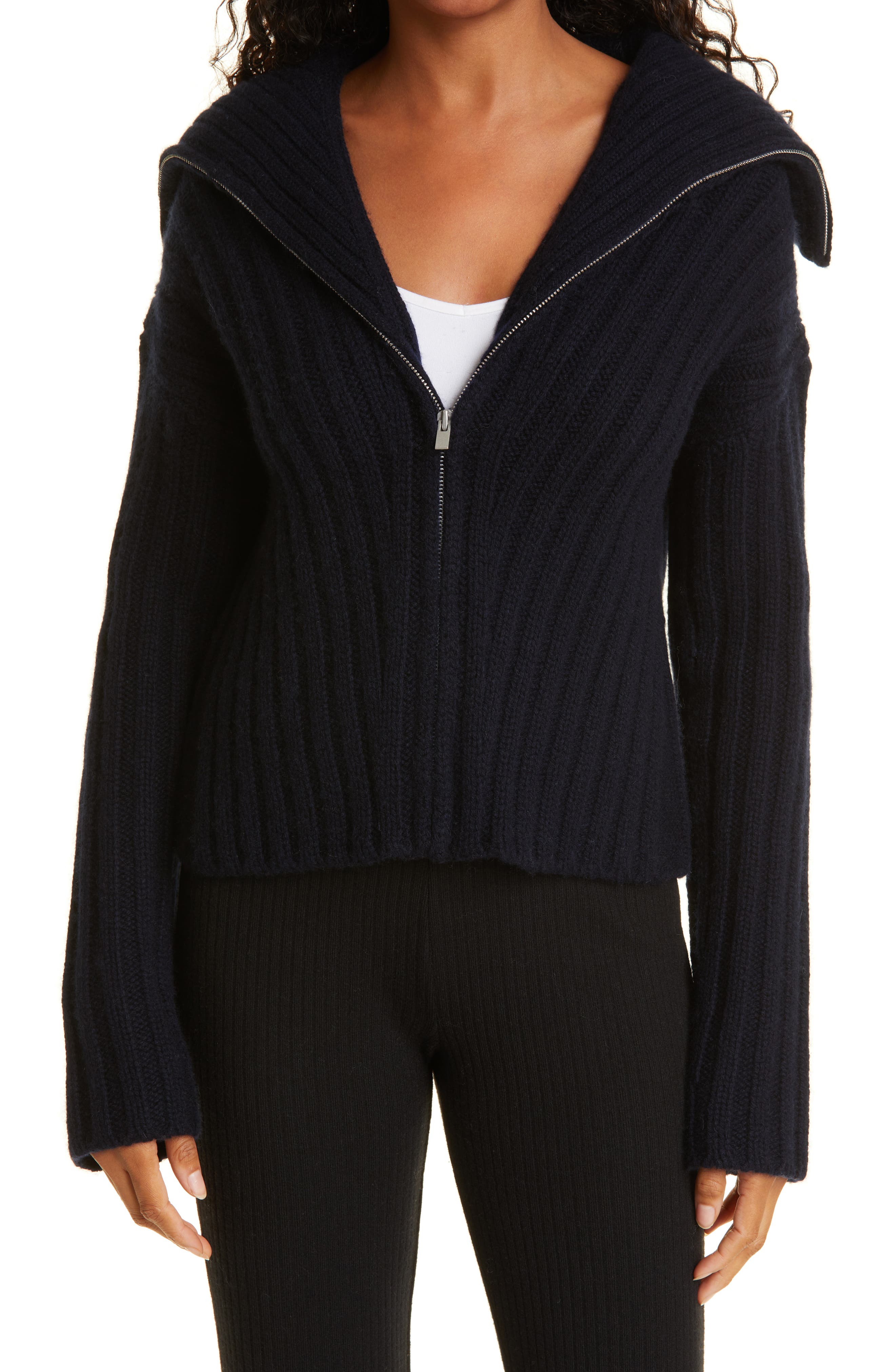 VINCE Wool & Cashmere Zip-Up Sweater in 403Cbl-Coastal