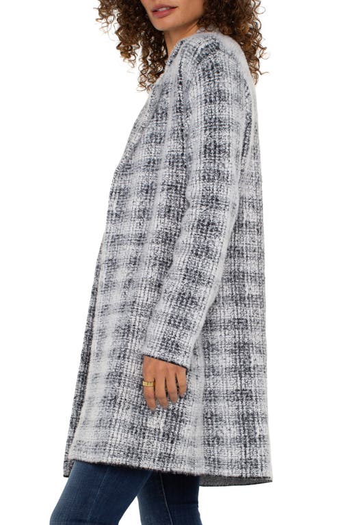 Liverpool Long Open Front Jacket In Grey/white Plaid