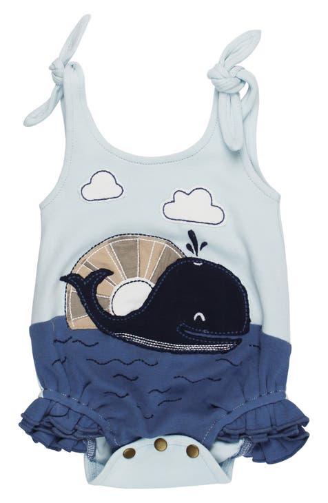 Whale Appliqué Sleeveless Organic Cotton Bodysuit (Baby)
