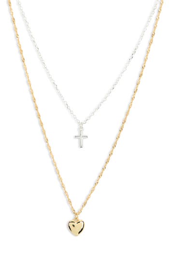 ARGENTO VIVO ARGENTO VIVO STERLING SILVER SET OF 2 TWO-TONE CROSS & HEART PENDANT NECKLACES