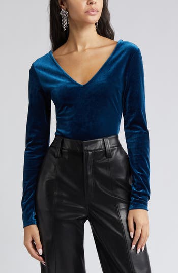 Blue cheap velvet bodysuit