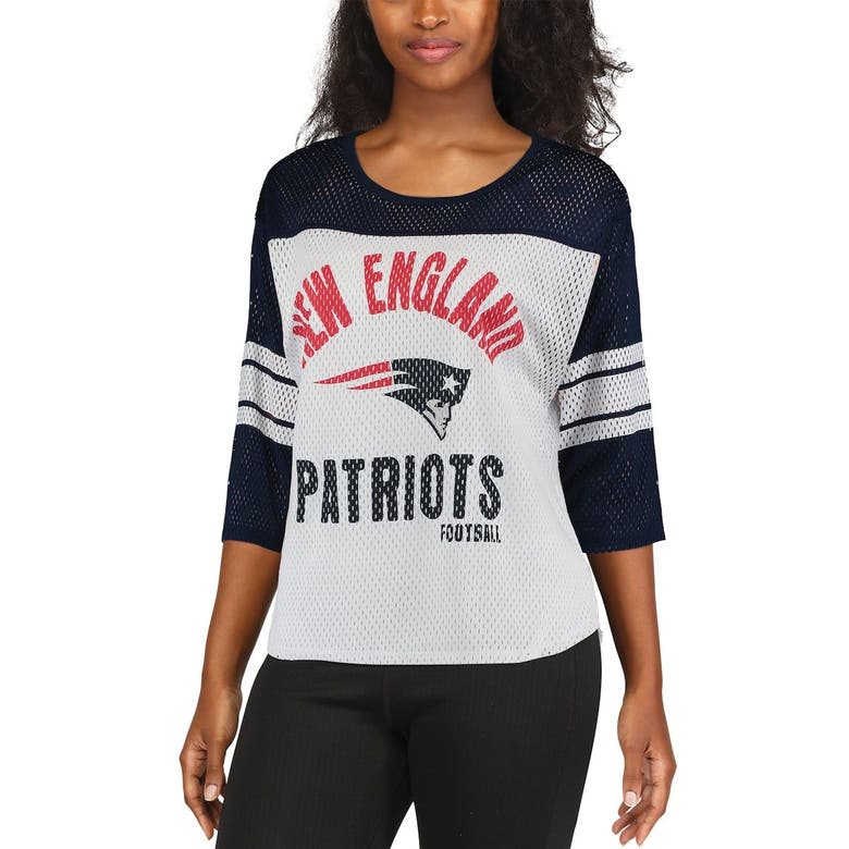 G-III 4HER BY CARL BANKS G-III 4HER BY CARL BANKS WHITE/NAVY NEW ENGLAND PATRIOTS FIRST TEAM 3/4-SLEEVE MESH T-SHIRT