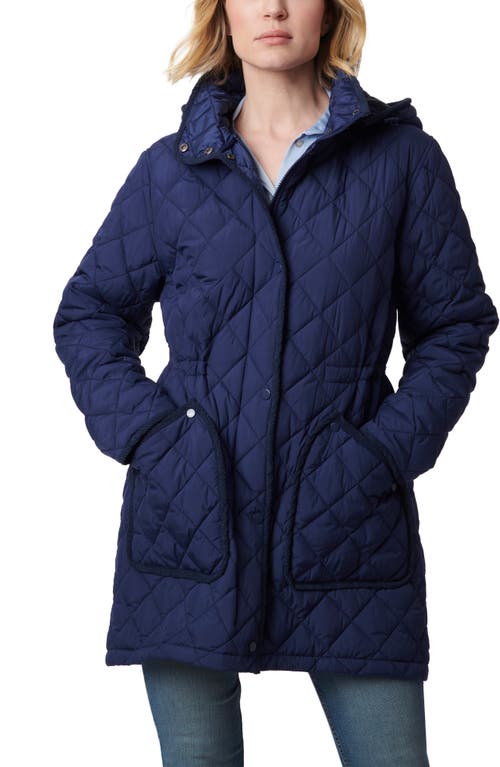 Shop Bernardo Diamond Quilted Hooded Puffer Coat In Navy