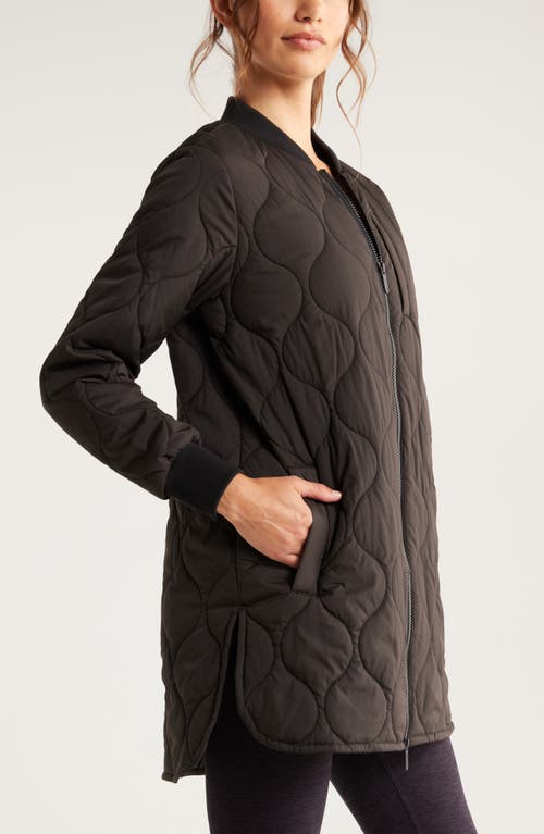 Zella Longline Onion Quilted Bomber Jacket In Black