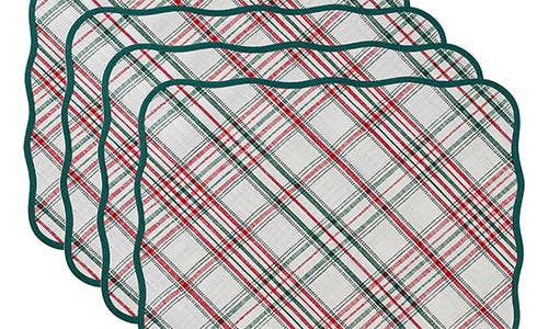 Juliska Merry Tartan Placemats, Set Of 4 In Mulberry/brown