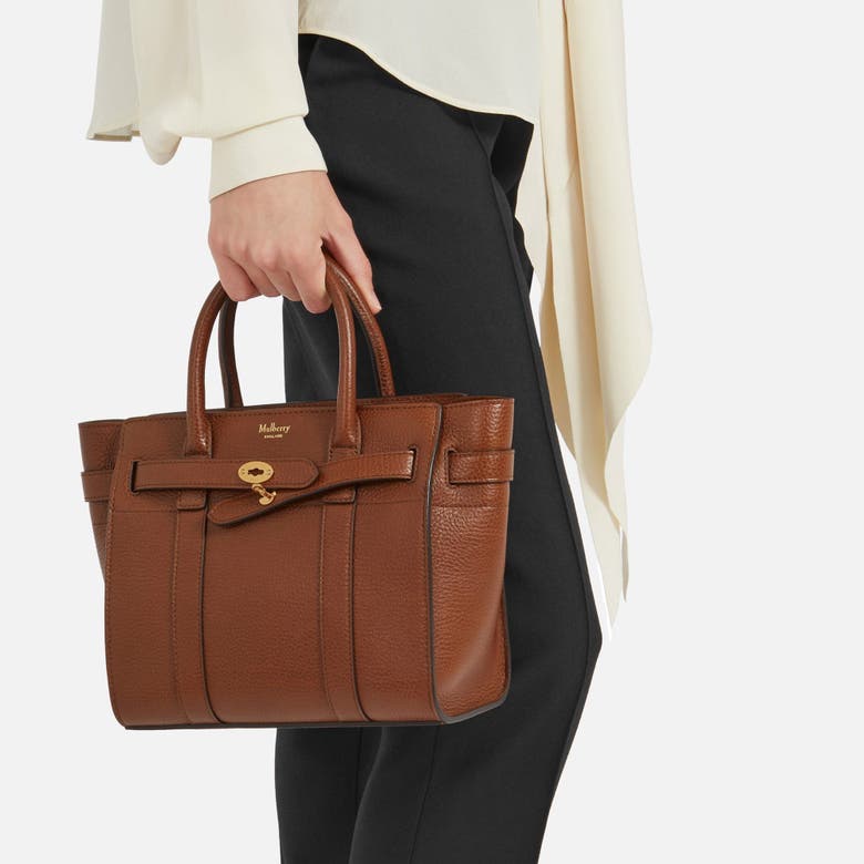 Shop Mulberry Mini Zipped Bayswater Leather Satchel In Oak