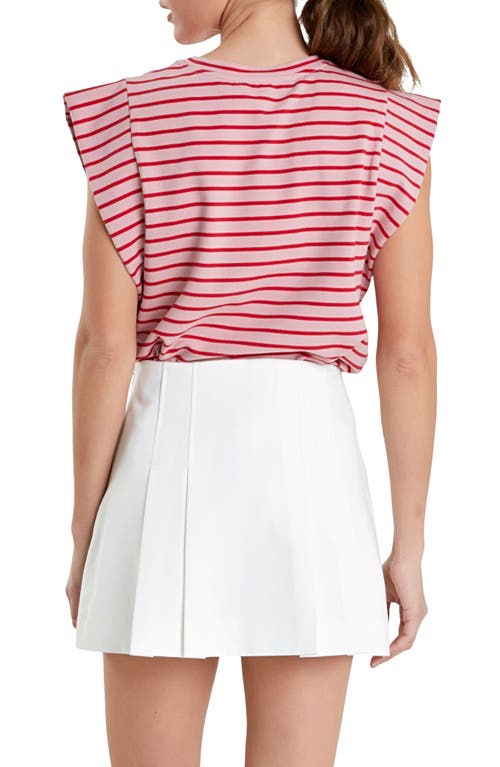 English Factory Stripe Extended Shoulder T-shirt In Pink/red