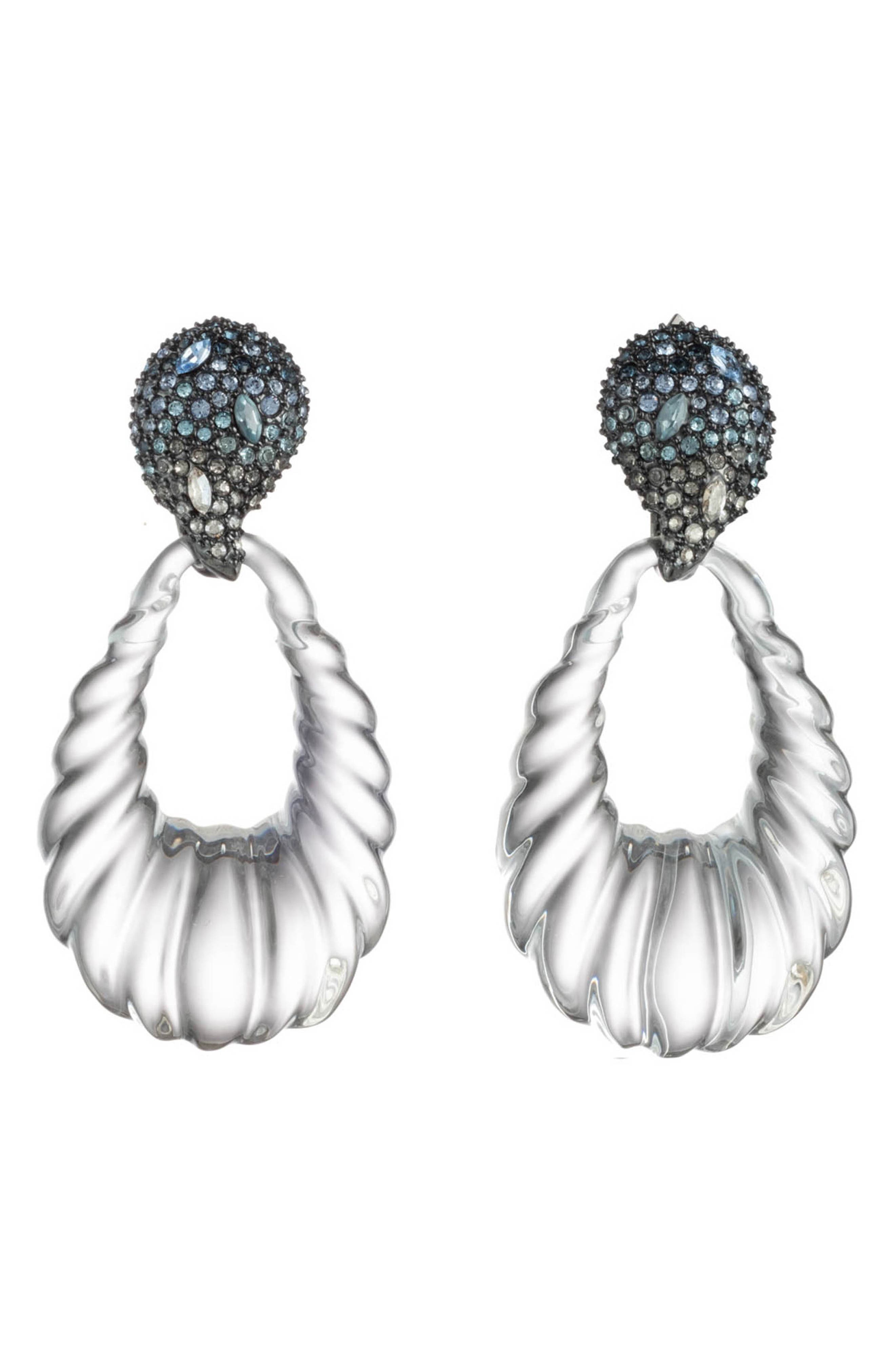 Alexis Bittar Rhodium Plated Crystal Accented Door Knocker Earrings In Clear