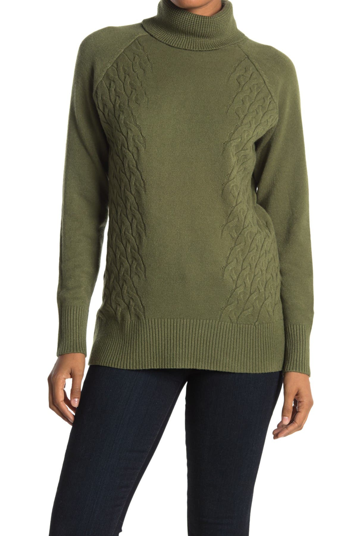 Cyrus Cable Knit Trim Turtleneck Sweater In Palmhtr ModeSens