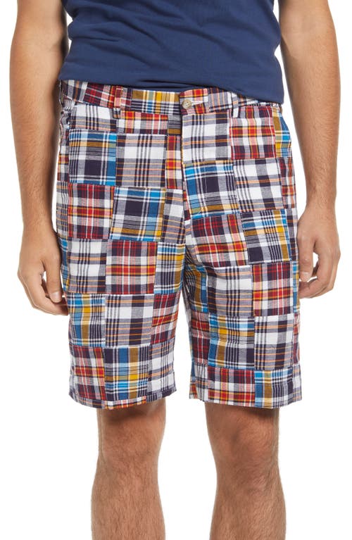 Patchwork Madras Flat Front Shorts in Blue