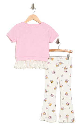 Jessica Simpson Kids' Eyelet Trim Top & Floral Pants Set In Pink