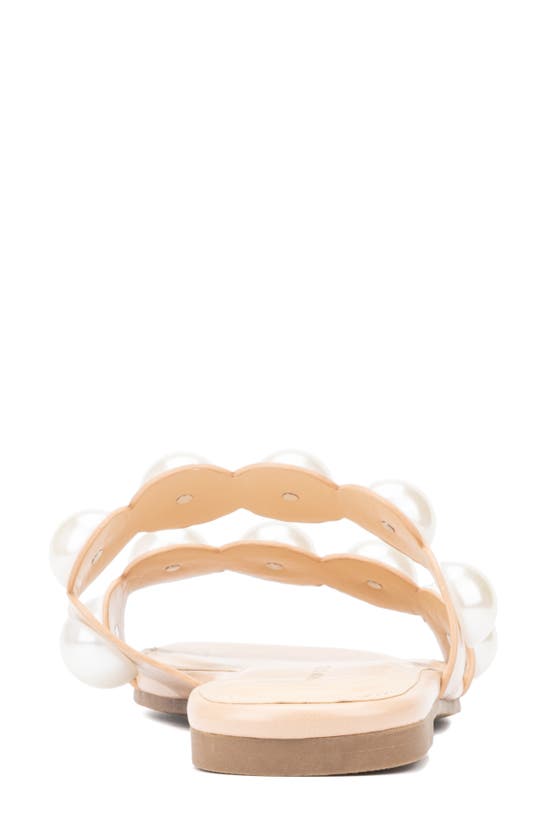 Fashion To Figure Sage Faux Pearl Studded Slide Sandal In Nude