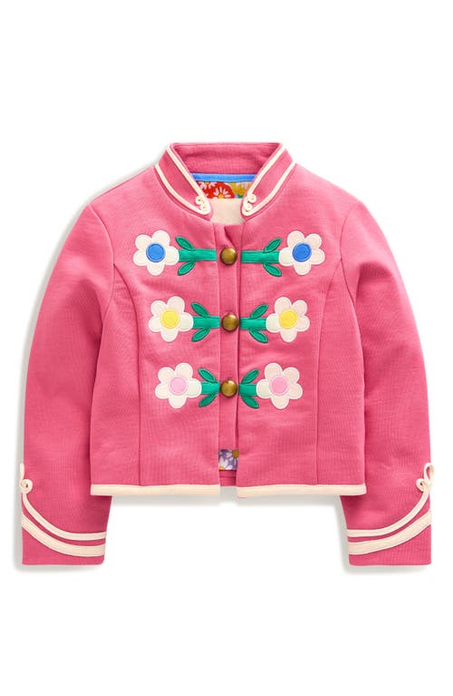 Mini Boden Kids' Floral Appliqué Knit Military Jacket In Rose Pink