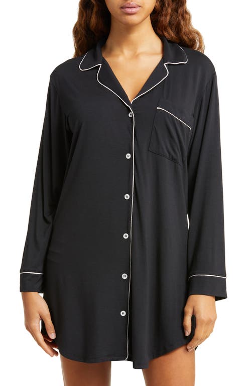 Shop Eberjey Gisele Jersey Knit Sleep Shirt In Black/sorbet Pink