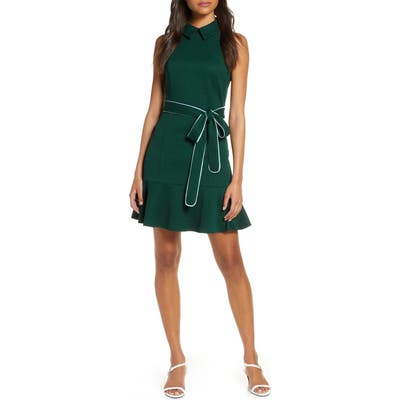 Eliza J Sleeveless Textured Fit & Flare Dress, Green