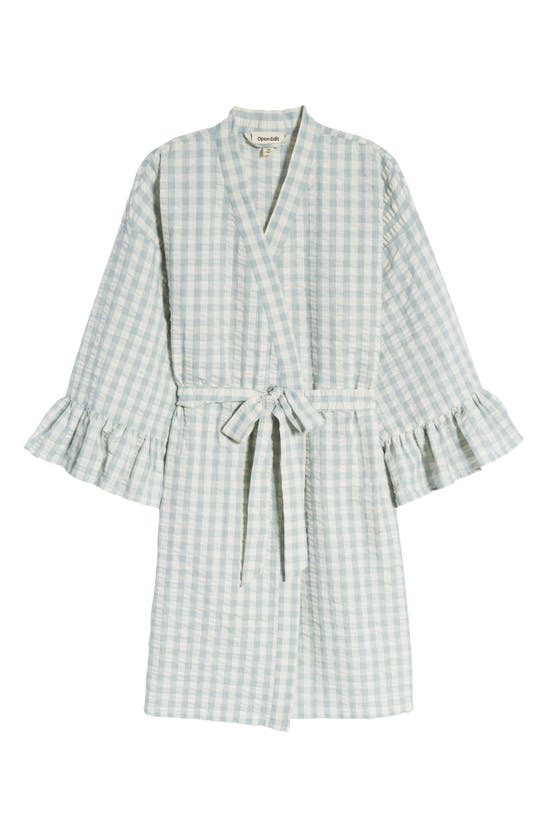 Open Edit Seersucker Robe In Teal Mist Gingham