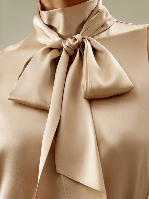 Shop Lilysilk Sleeveless Tie-neck Silk Blouse In Light Camel