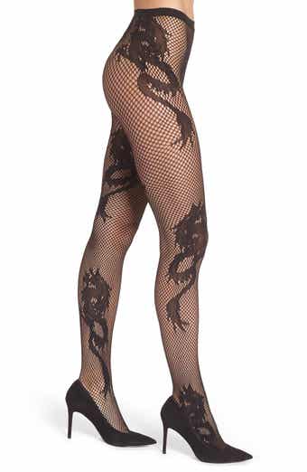 Natori Women's Floral Lace Cut-out Fishnet Tights Black Small : Target