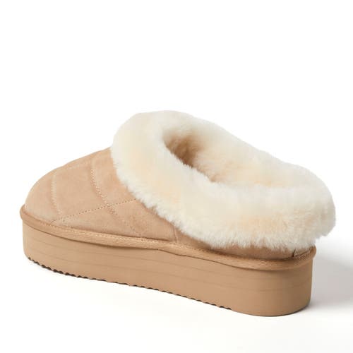 Dearfoams Fireside By  Women's Bendigo Genuine Shearling Quilted Platform Clog In Sand