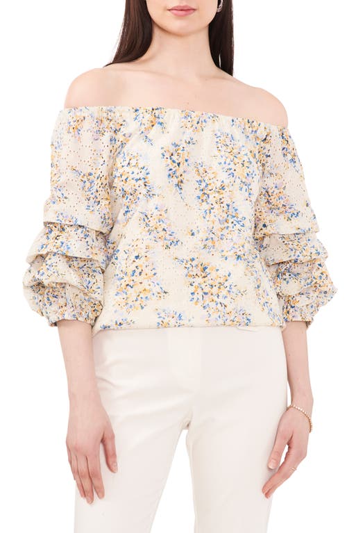 CHAUS CHAUS EYELET BUBBLE SLEEVE OFF THE SHOULDER BLOUSE