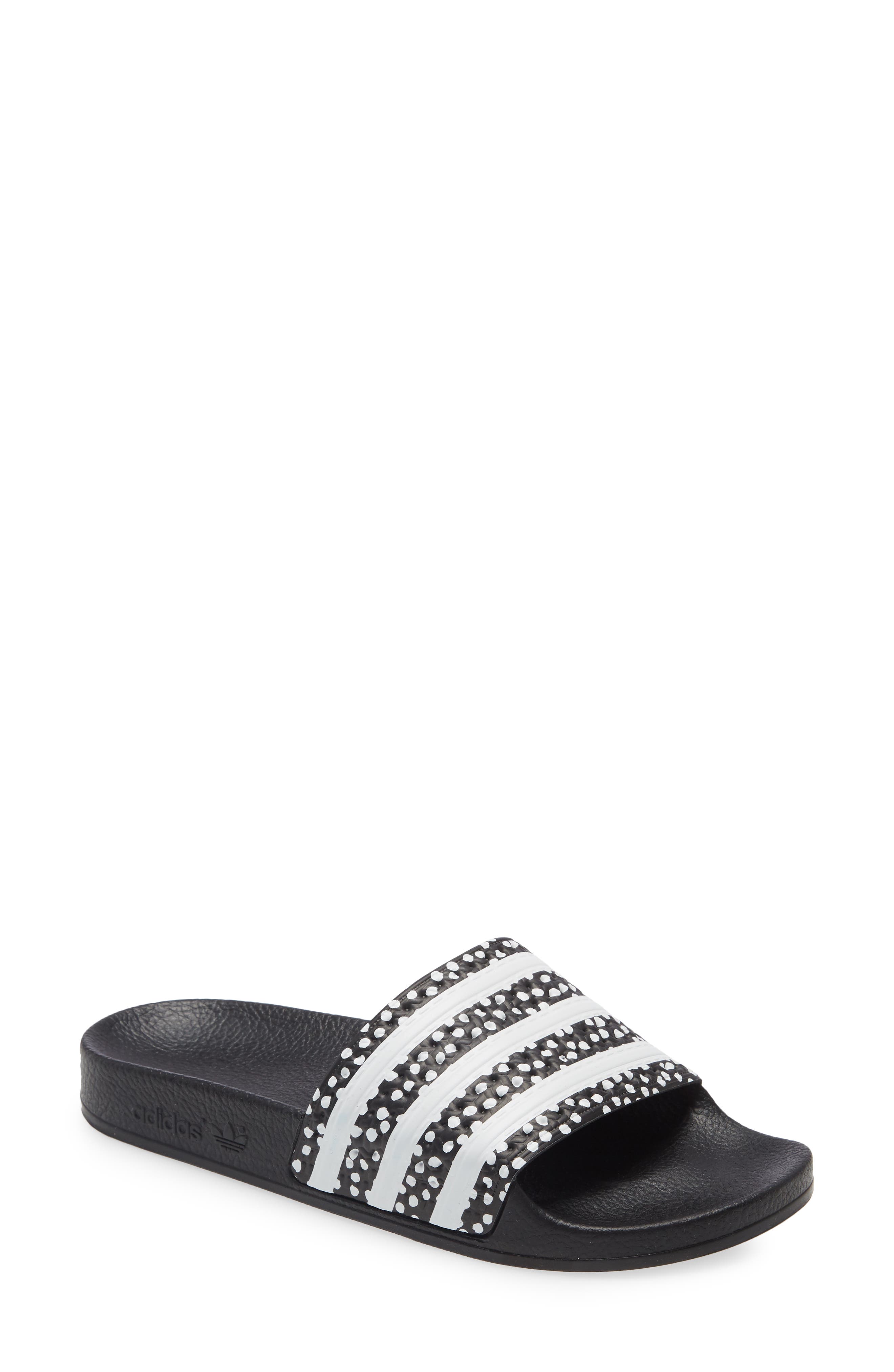 adidas originals adilette sliders in white and black