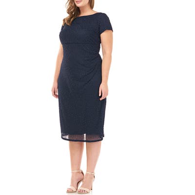 Plus Size Js Collections Metallic Soutache Mesh Gown, Blue