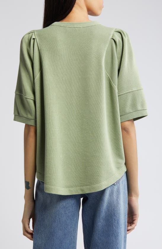 Shop Treasure & Bond Pleated Puff Sleeve Cotton Blend Sweatshirt In Olive Acorn