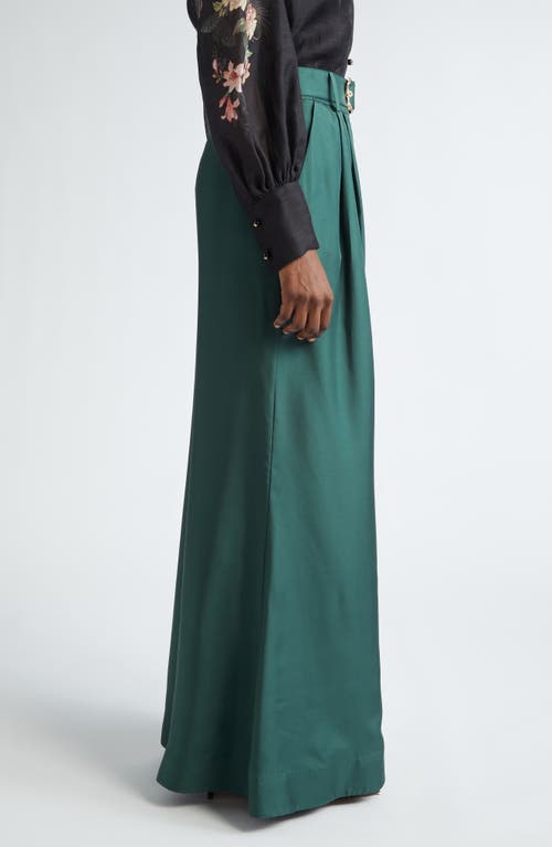 Shop Zimmermann Pavilion Belted Silk Wide Leg Pants In Pine