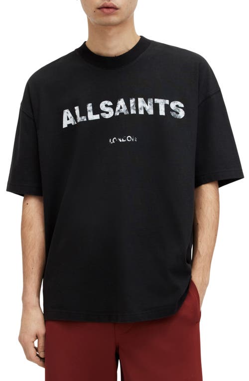AllSaints Flocker Oversize Graphic T-Shirt Jet Black at Nordstrom,