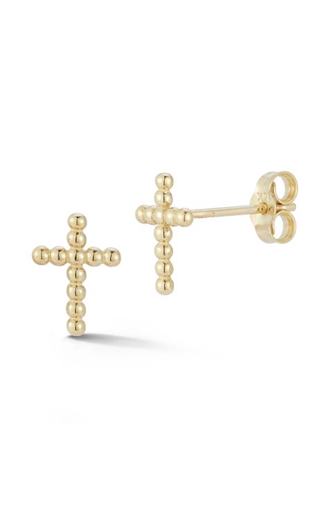 Cross Stud Earrings In 925K Sterling Silver And 14K Gold Plated - Foto 4