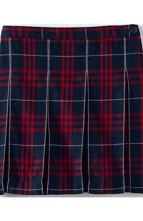 Shop Lands' End School Uniform Girls Plaid Box Pleat Skirt Top Of The Knee In Classic Navy Large Plaid