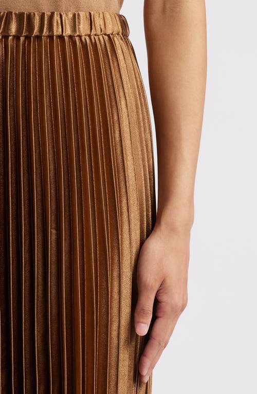 Shop Anne Klein Pleated Satin Skirt In Vicuna