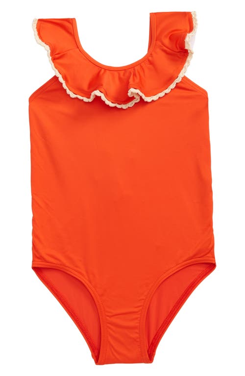 Zimmermann Kids' Tiggy Flutter Neck One-Piece Swimsuit in Orange