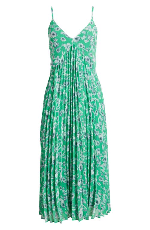 Shop Chelsea28 Floral Pleated Sundress In Green- Blue Stylized Floral