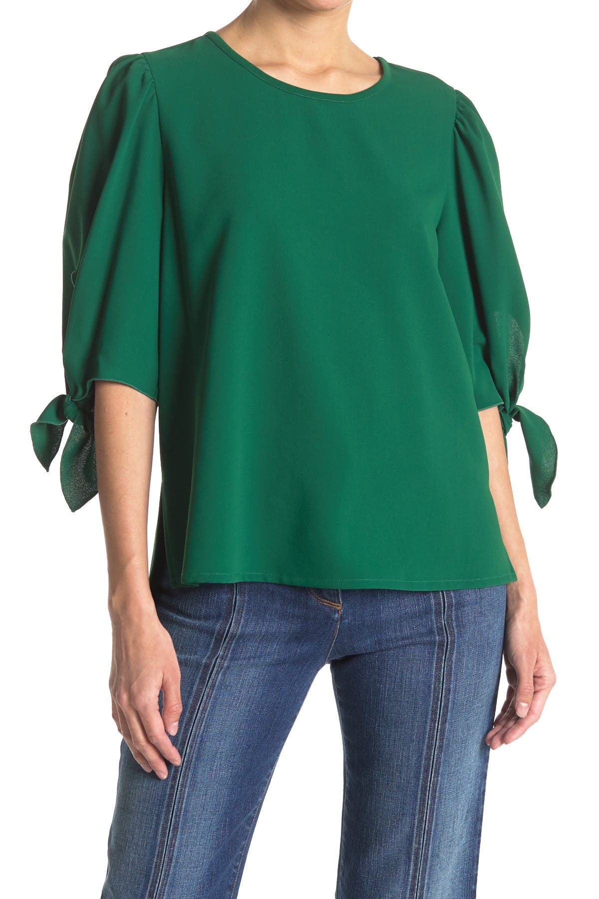 See By Chloé Woven Tie Sleeve Blouse In Deep Pine
